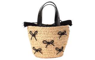 Beams Synthetic Leather Woven Bag Handbag Women's Black
