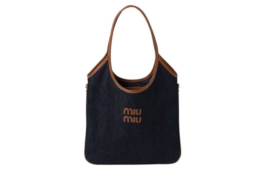 MIU MIU Denim Tote Bag, Shopping Bag, Shoulder Bag, Handbag Women's Dark Blue