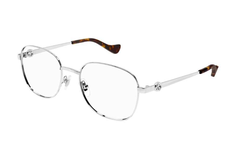 GUCCI Metal Irregular Shape Prescription Glasses Women's Silver