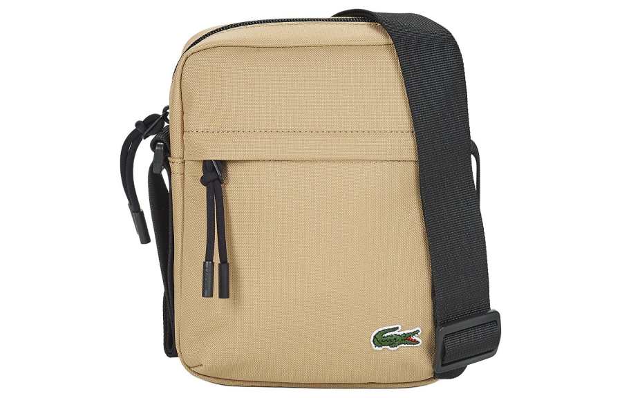 LACOSTE Fabric Shoulder Bag, Crossbody Bag Regular Men's Khaki