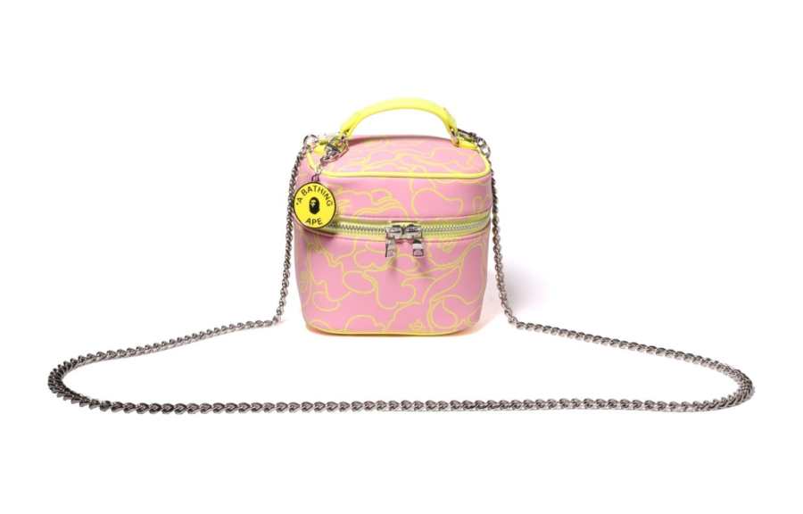 A BATHING APE Synthetic Leather Makeup Crossbody Bag Large Women's Pink/Sax Blue