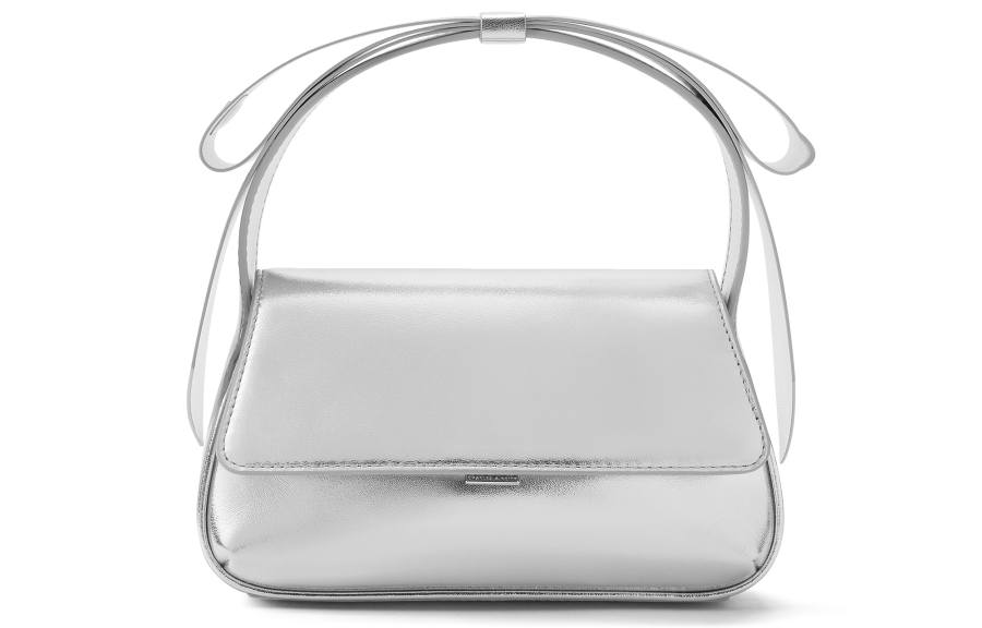 CHARLES&KEITH Cow Leather With Fabric Handbag Small Women's White/Silver