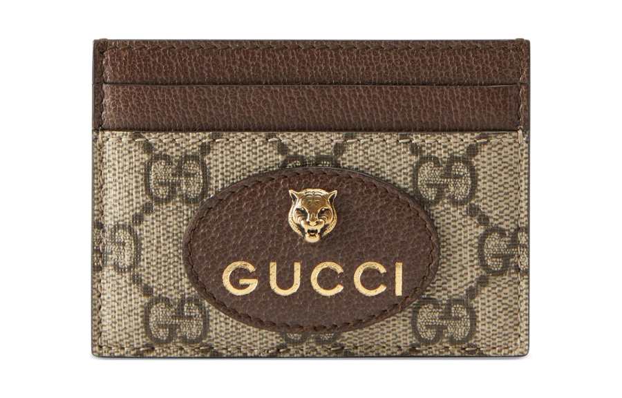 GUCCI Neo Vintage Canvas With Leather Card Holder Card Holder Unisex Ebony & Brown