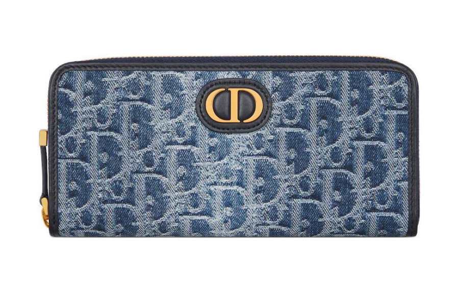 DIOR 30 Montaigne Oblique Jacquard Denim Wallet Women's Blue