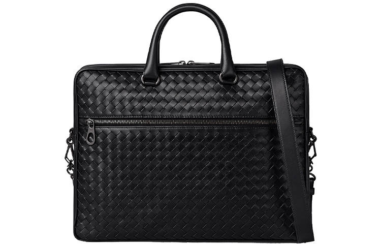 Bottega Veneta Woven Cow Leather Briefcase, Handbag Men's Black