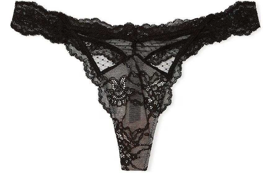 Victoria's Secret PINK DREAM ANGELS Lace & Mesh Thong Panty/Black & Pt Pk Thong Women's 1 Pack Black
