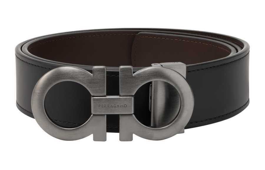 Ferragamo FERRAGAMO Cow Leather Belts Men's Black Width 3.5cm