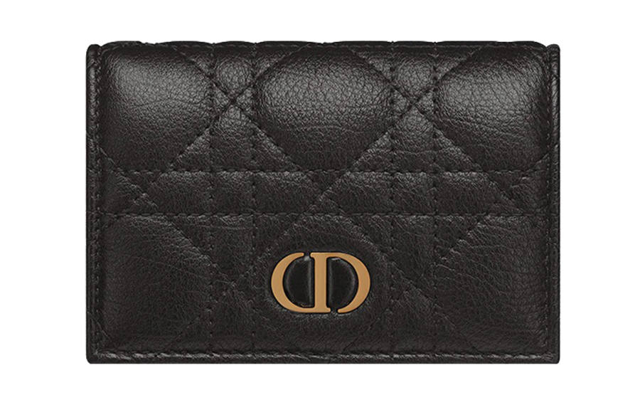 DIOR Caro Soft Calfskin Card Holder, Wallet Mini Women's Black