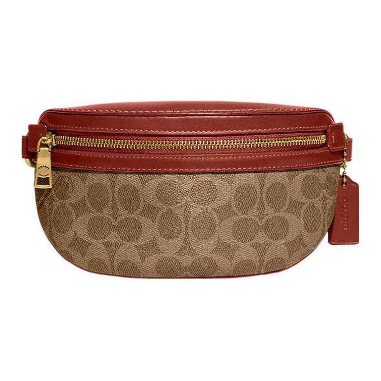 COACH Coated Canvas With Calfskin One Shoulder Crossbody Fanny Pack Small Women's Tan