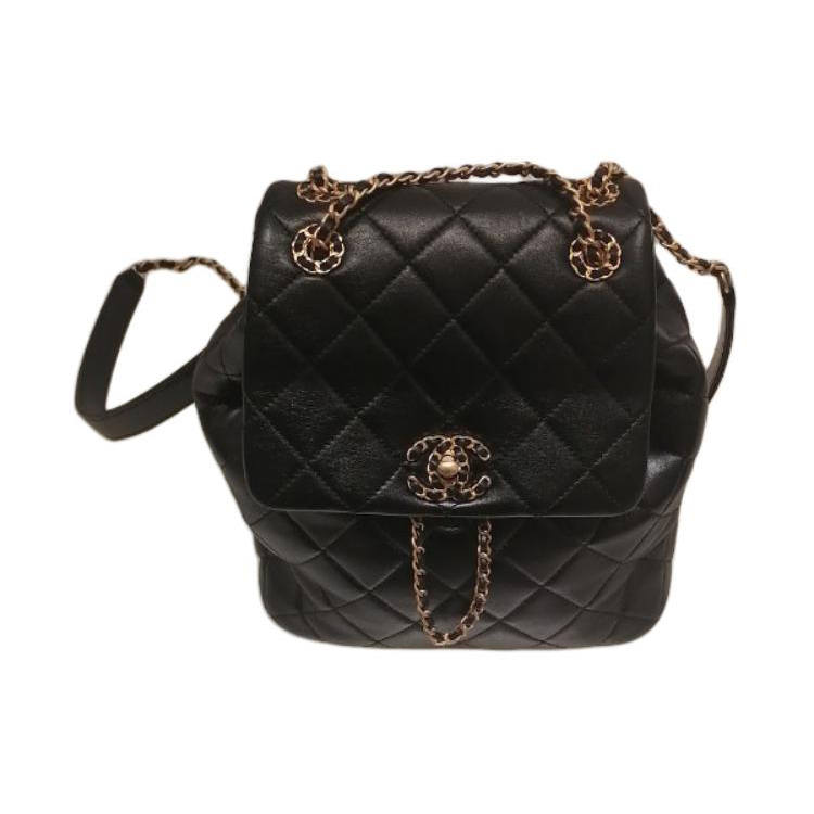 CHANEL Sheepskin Material Gold Metal Backpack Regular Women's Black