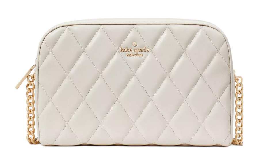 Kate Spade Quilted Leather Camera Bag, Shoulder Bag, Crossbody Bag Mini Women's Parchment