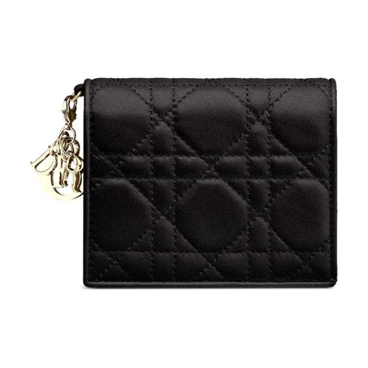 DIOR Lady Dior Flap Sheepskin Wallet Mini Women's Black