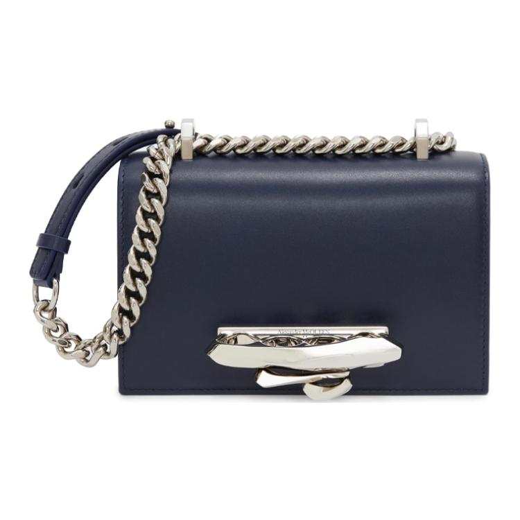 Alexander McQueen Cow Leather Crossbody Handheld Shoulder Bag Women's Dark Blue