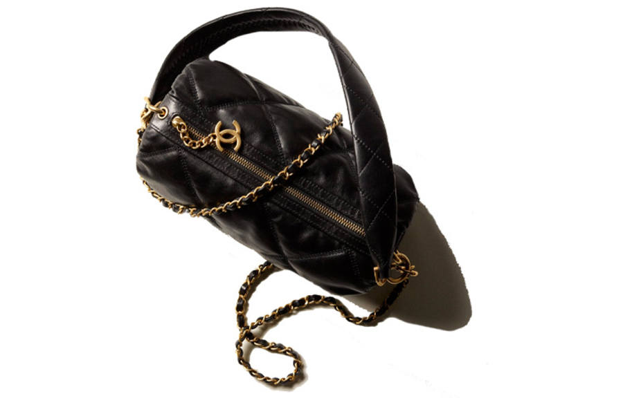 CHANEL Calfskin Bowling Bag, Portable Crossbody Bag, Shoulder Bag Small Women's Black