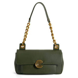 Simedin Cow Leather Shoulder Bag Women's Olive Green/Deep Black/Milkshake White/Dark Coffee