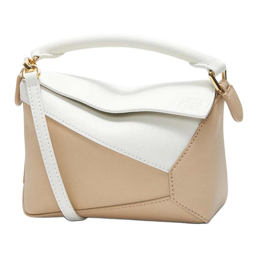 LOEWE Puzzle Cow Leather Crossbody Bag, Shoulder Bag Mini Women's Soft White & Beige
