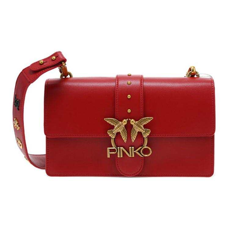 PINKO Cow Leather Crossbody Bag, Bird Bag, Swallow Bag, Shoulder Bag Women's Red
