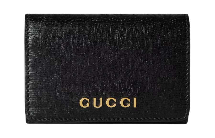 GUCCI Leather Card Holder Unisex Black