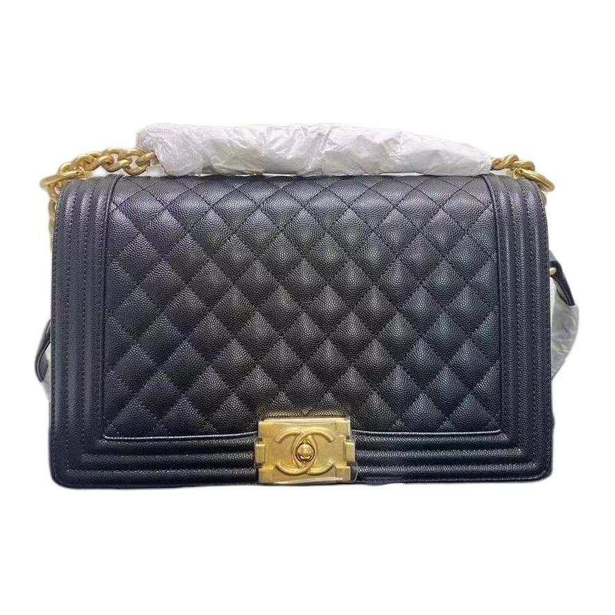 CHANEL Leboy Grain Cow Leather Shoulder Bag, Crossbody Bag Large Women's Black