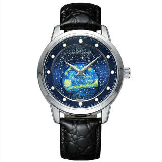 VAN GOGH Van Gogh Collection Starry Night Wrist Watches Quartz Movement Genuine Leather Fabric Strap Blue Dial