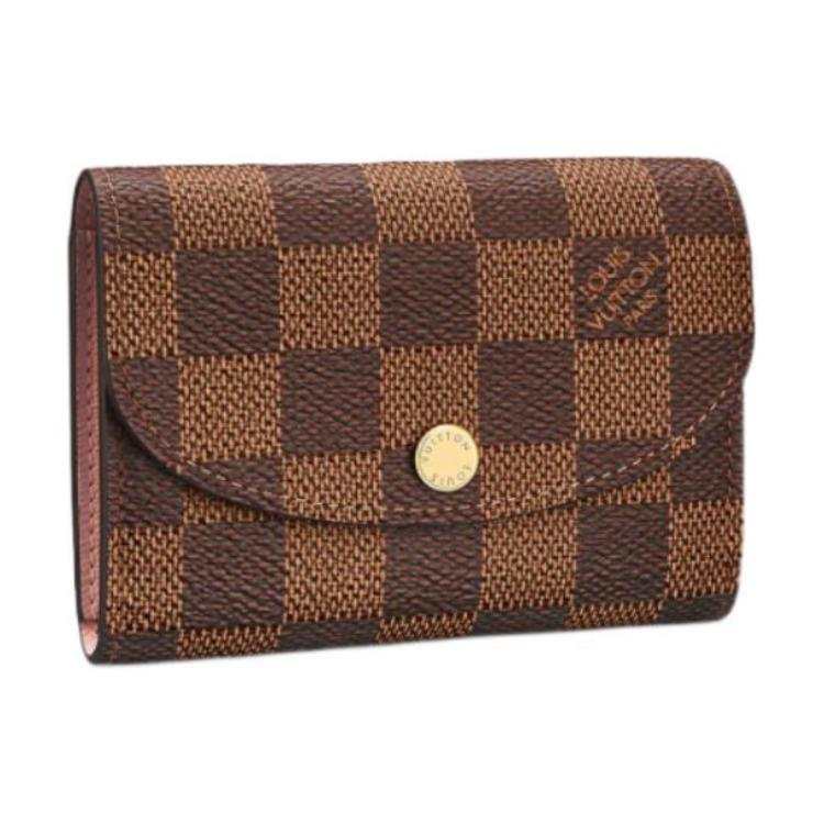 LOUIS VUITTON Rosalie Canvas With Leather Coin Purse Wallet Women's Brown Checkerboard Ballet Pink