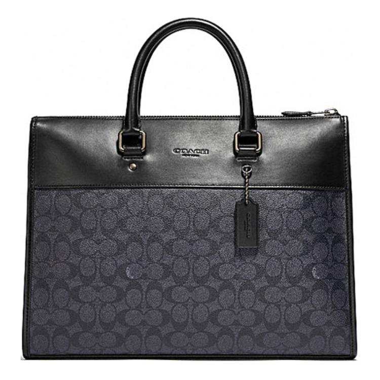 COACH Artificial Leather With Cow Leather Briefcase, Shoulder Bag, Crossbody Bag, Handbag Large Men's Charcoal Black