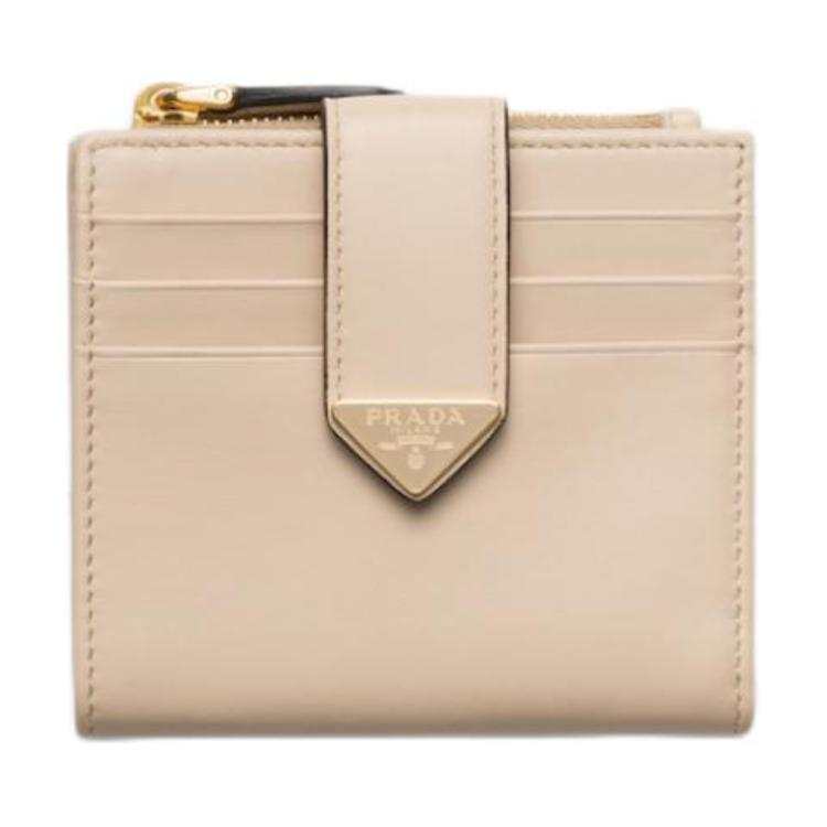 PRADA PRADA Leather Wallet Small Women's Beige