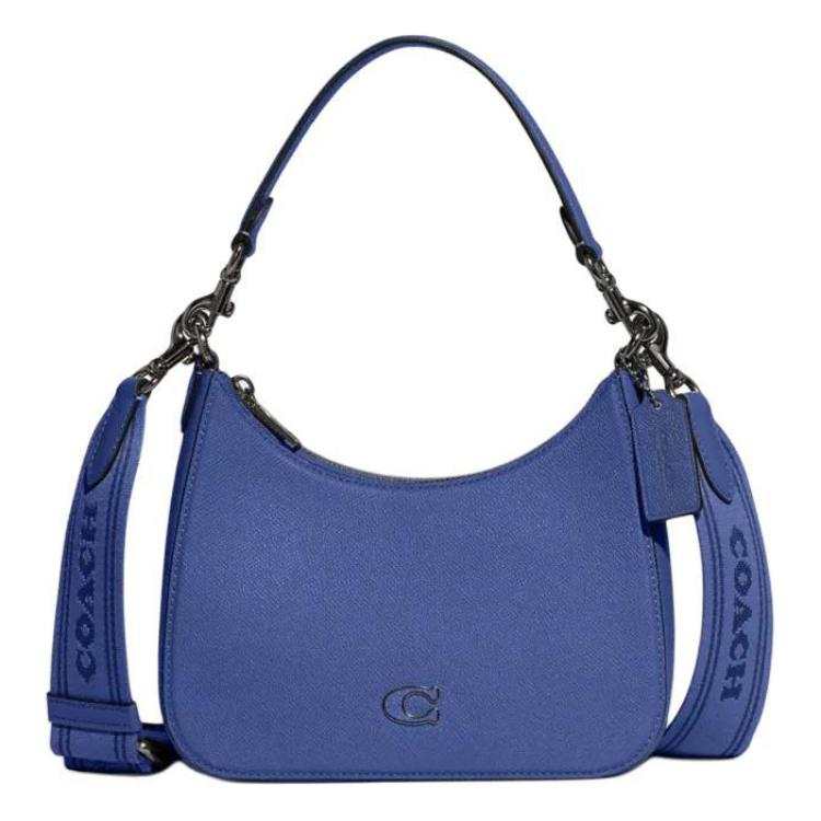 COACH Hobo Coated Canvas With Leather Crossbody Handbag, Shoulder Bag Small Women's Blueberry