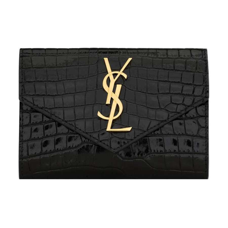 SAINT LAURENT Cassandre Cow Leather Envelope Bag Wallet Small Women's Black