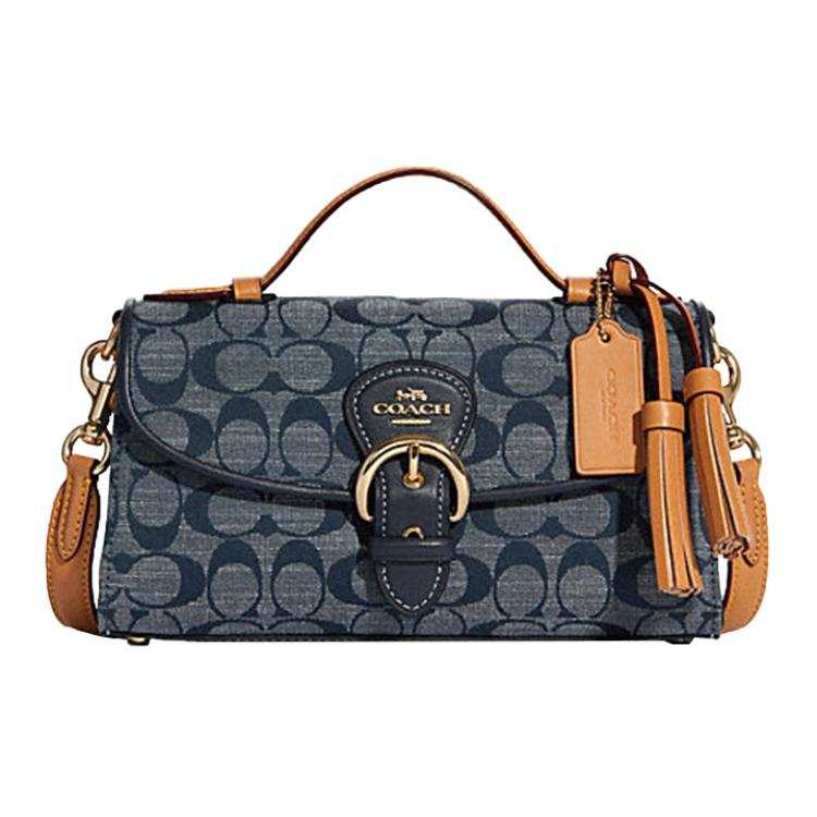 COACH COACH Kleo Chambray Plain Weave Fabric Handbag Medium Women's Denim Blue