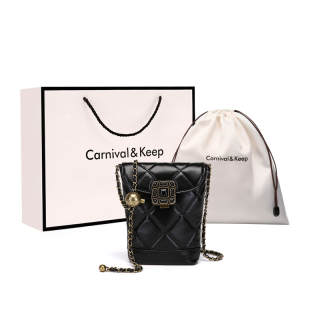 Carnival Keep Top Grain Cow Leather Cell Phone Pouch, Crossbody Bag, Shoulder Bag Small Women's Black/White