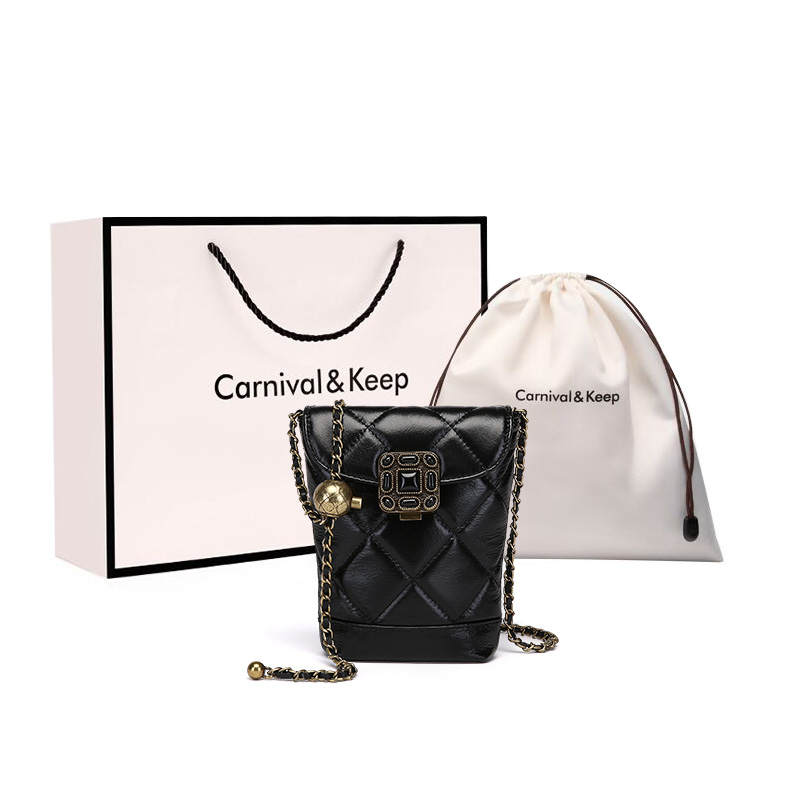 Carnival Keep Top Grain Cow Leather Cell Phone Pouch, Crossbody Bag, Shoulder Bag Small Women's Black/White