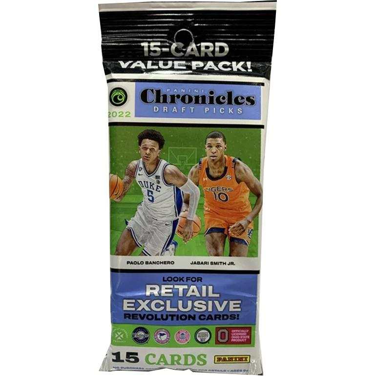 PANINI Basketball Card 2022 CHRONICLES DRAFT PICKS RETAIL VALUE PACK Retail, Fat Pack Sports Cards