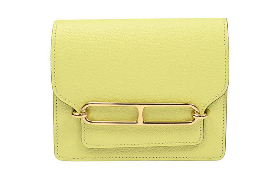HERMES Roulis Goatskin Pig Nose Clutch Fanny Pack Wallet Women's R9 Jaune Bourgeon Yellow