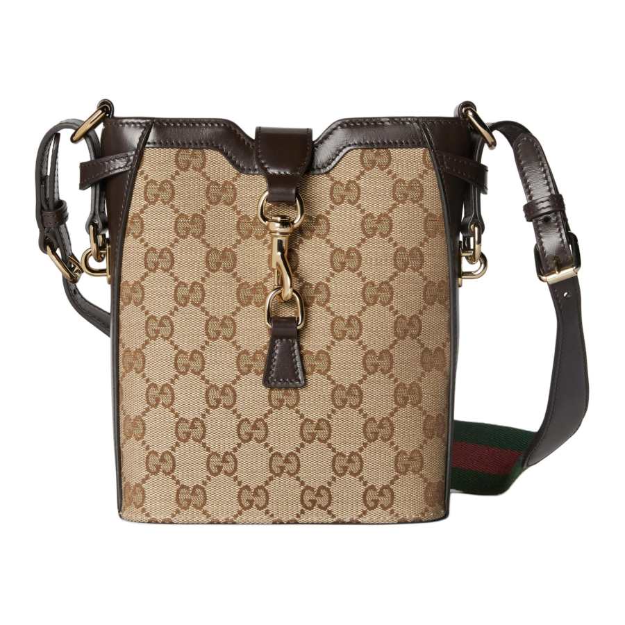 GUCCI Canvas With Leather Binding Bucket Bag, Shoulder Bag, Crossbody Bag Small Women's Beige & Ebony