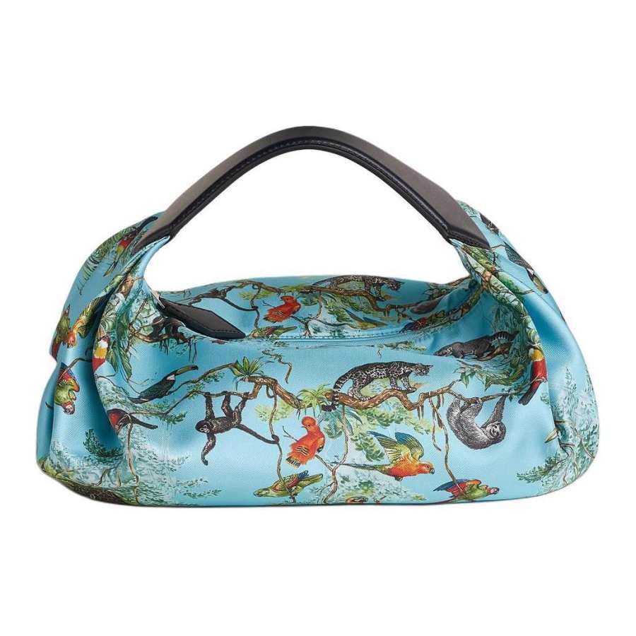 HERMES Balusoie Patterned Print Silk Hunter Cow Leather Lunch Bag Handbag Women's