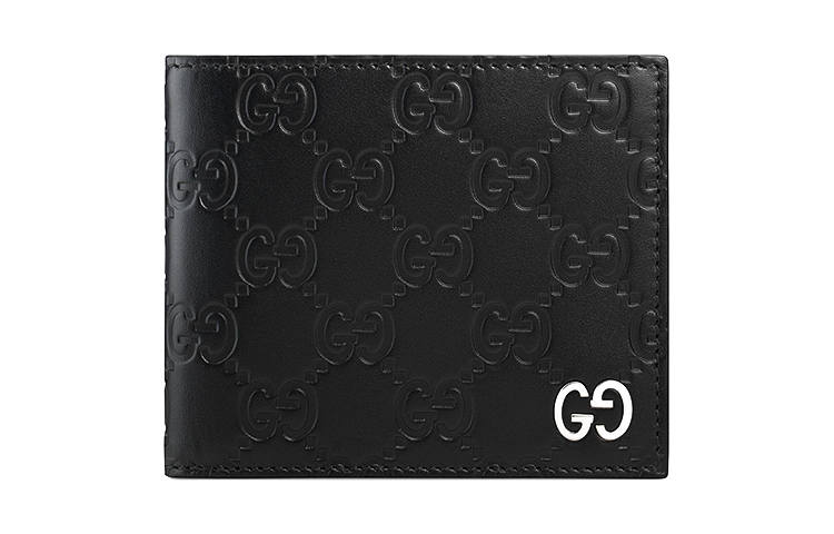 GUCCI GUCCI Embossed Leather Wallet Men's Black