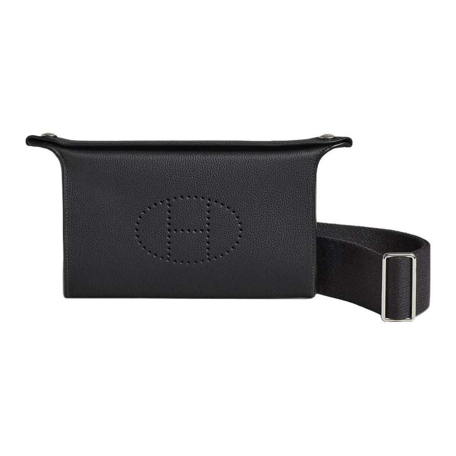 HERMES Videpoches Silver Tone Buckle Togo Calfskin Videpoches Bag, Fanny Pack, Crossbody Bag, Shoulder Bag Men's Black