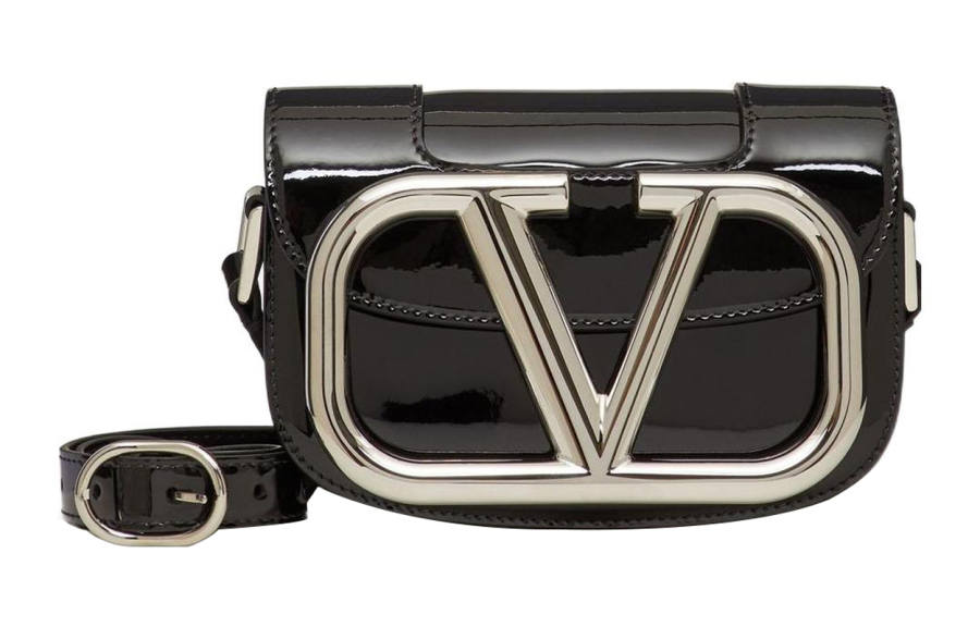Valentino Garavani Patent Leather Shoulder Bag, Crossbody Bag Small Women's Black