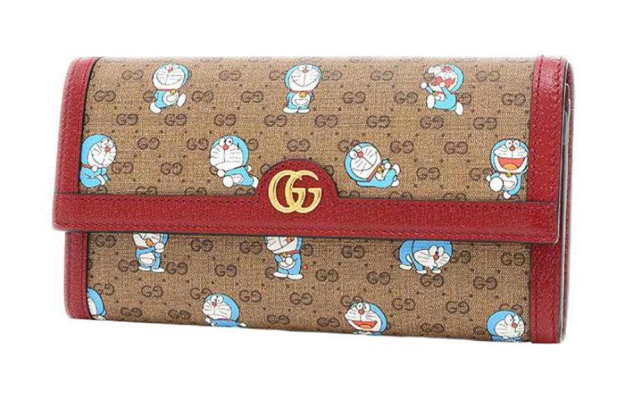 GUCCI Doraemon Collaboration Canvas With Leather Wallet Unisex Brown/Red
