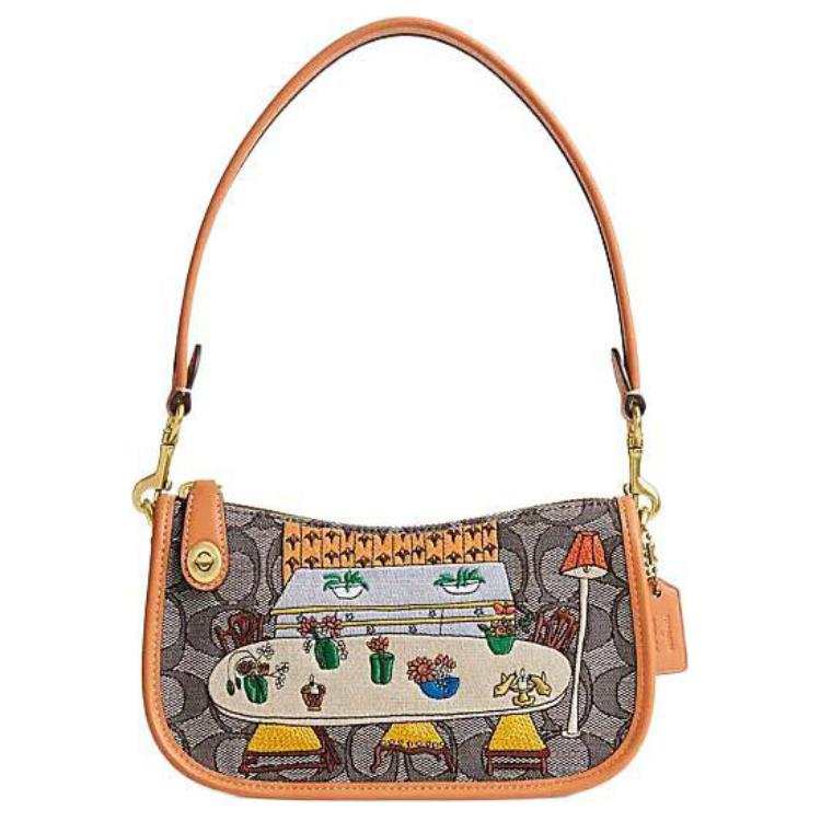 COACH Observed By Us Collaboration Swinger Fabric With Cow Leather Shoulder Bag Handbag Mahjong Women's Oak Maple