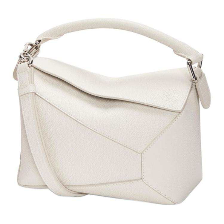 LOEWE Puzzle Soft Grain Calfskin Shoulder Bag, Crossbody Bag, Handbag Small Women's White