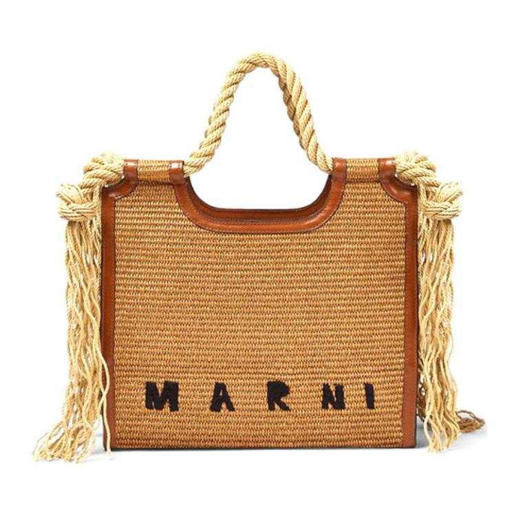 MARNI Leather Patchwork Fiber Handbag Small Women's Yellow