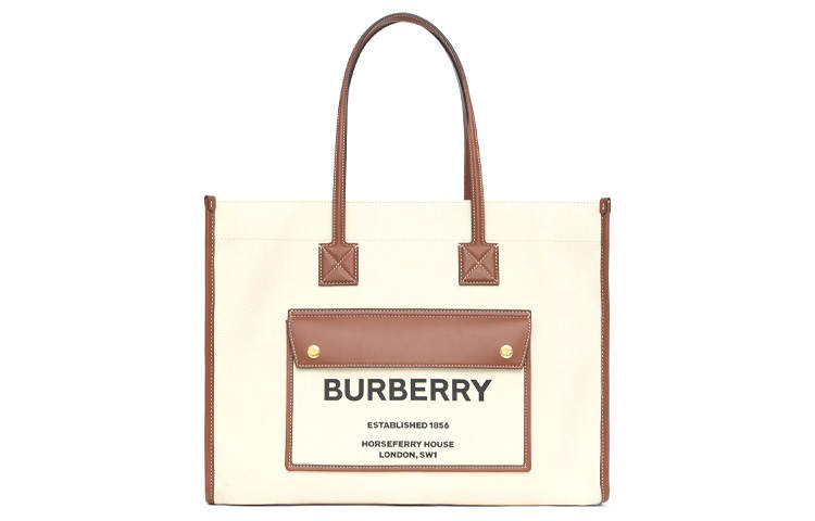 Burberry Canvas With Leather Fleurie Bag, Tote Bag, Shopping Bag, Canvas Bag, Handbag, Shoulder Bag Unisex
