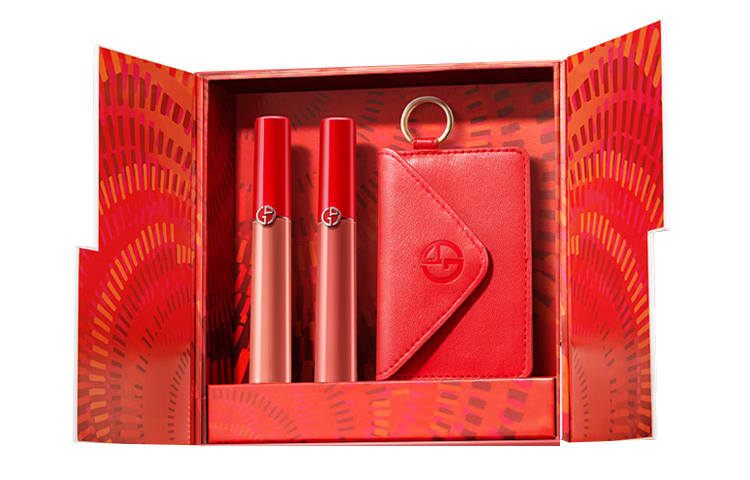 GIORGIO ARMANI ARMANI Redtube Two Tone Lipstick Box Limited Edition Makeup Sets Easy to Blend Natural Complexion 2 Pcs, Birthday Gift