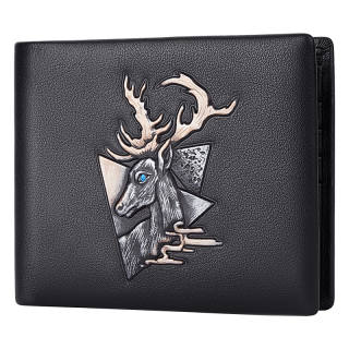 BISON DENIM Cow Leather Wallet Card Holder Wallet Men's Black