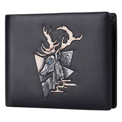 BISON DENIM Cow Leather Wallet Card Holder Wallet Men's Black