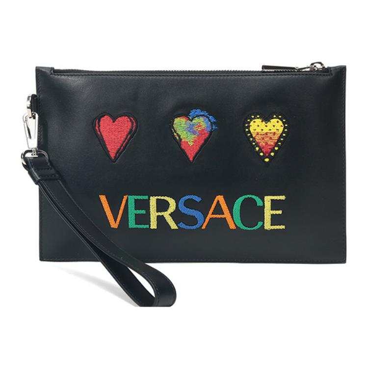 VERSACE VERSACE Embroidery Print Leather Clutch Unisex Black