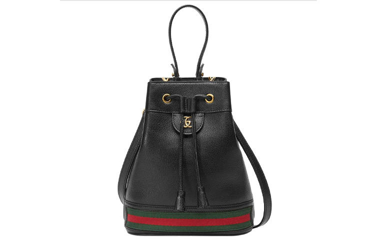 GUCCI Ophidia Leather Bucket Bag, Portable Crossbody Bag, Shoulder Bag Small Women's Black