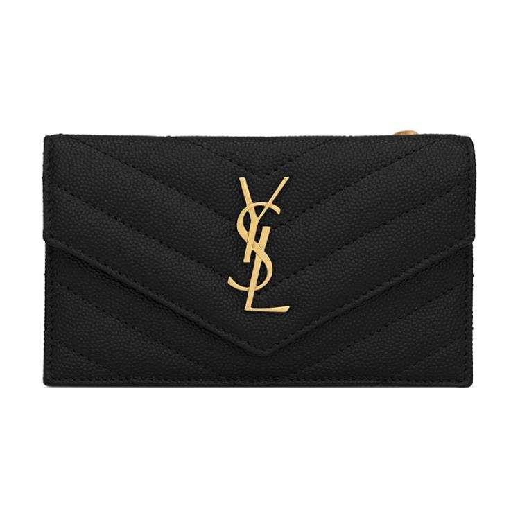 SAINT LAURENT Cassandre Cow Leather Coin Purse, Card Holder Women's Black